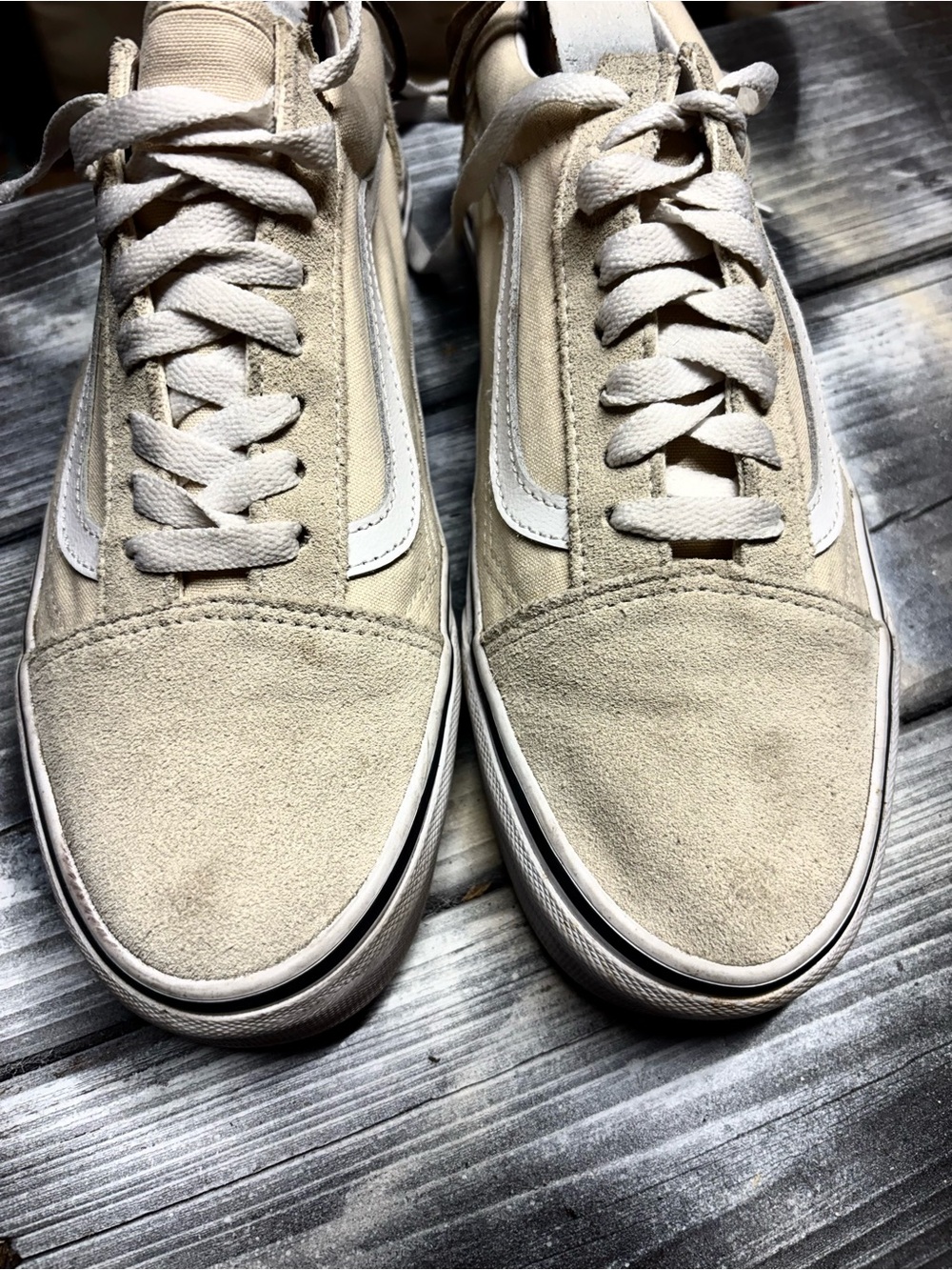 Vans Beige Suede Low-Top Sneakers with White Stripe